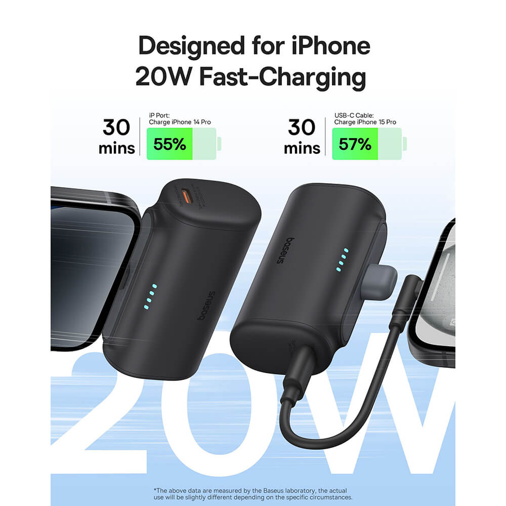 Baseus Compact Series Lightning - PowerBank 5000mAh 20W με Καλώδιο Type - C to Type - C - Black - P10068307113 - 00