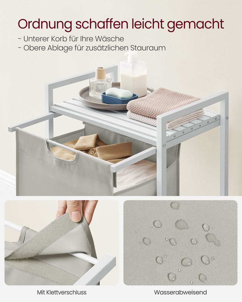 Vasagle Καλάθι Απλύτων με Ράφι - 65L - White - BLH101W01