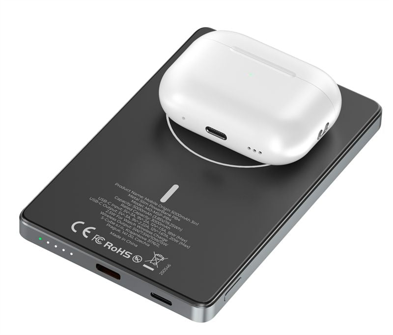 Mobile Origin - 3in1 Ασύρματο MagSafe Power Bank Κινητού / Apple Watch / AirPods 5.000mAh με Καλώδιο Type - C - PB4 Metal Slim - Space Grey
