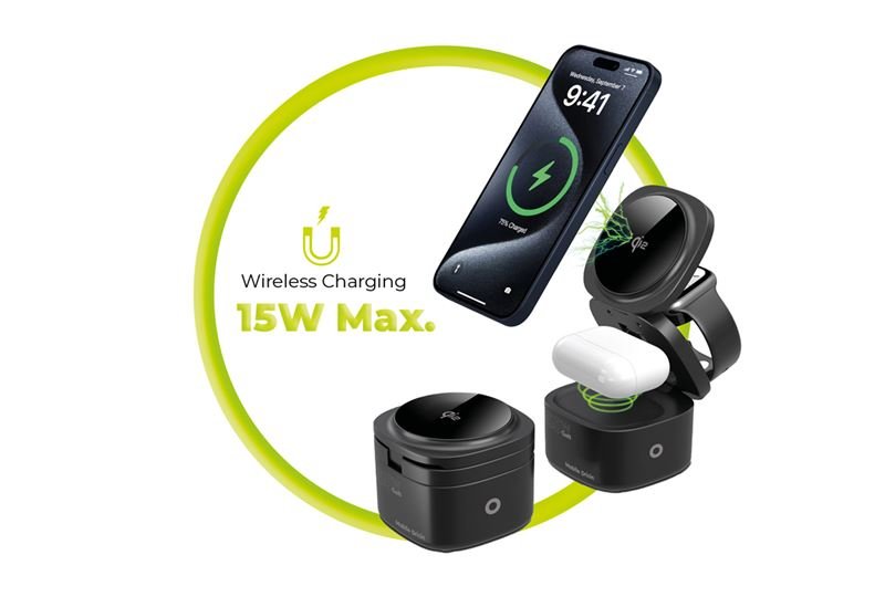 Mobile Origin - 5in1 Αναδιπλούμενος Ασύρματος MagSafe Qi2 Φορτιστής 65W - PW1 - Black