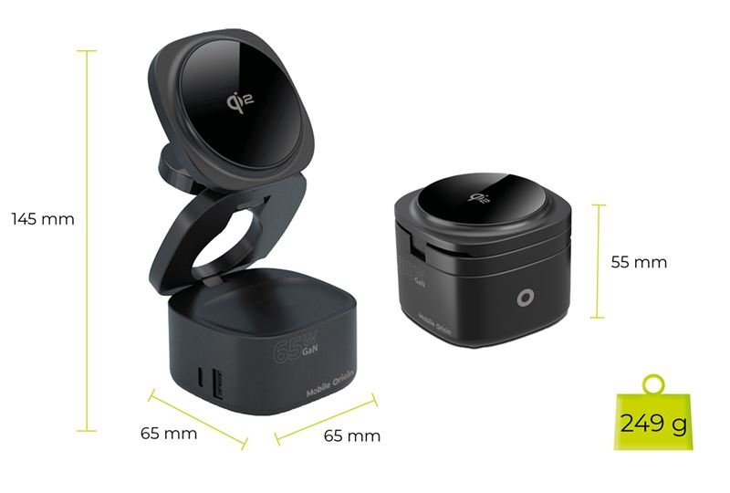 Mobile Origin - 5in1 Αναδιπλούμενος Ασύρματος MagSafe Qi2 Φορτιστής 65W - PW1 - Black