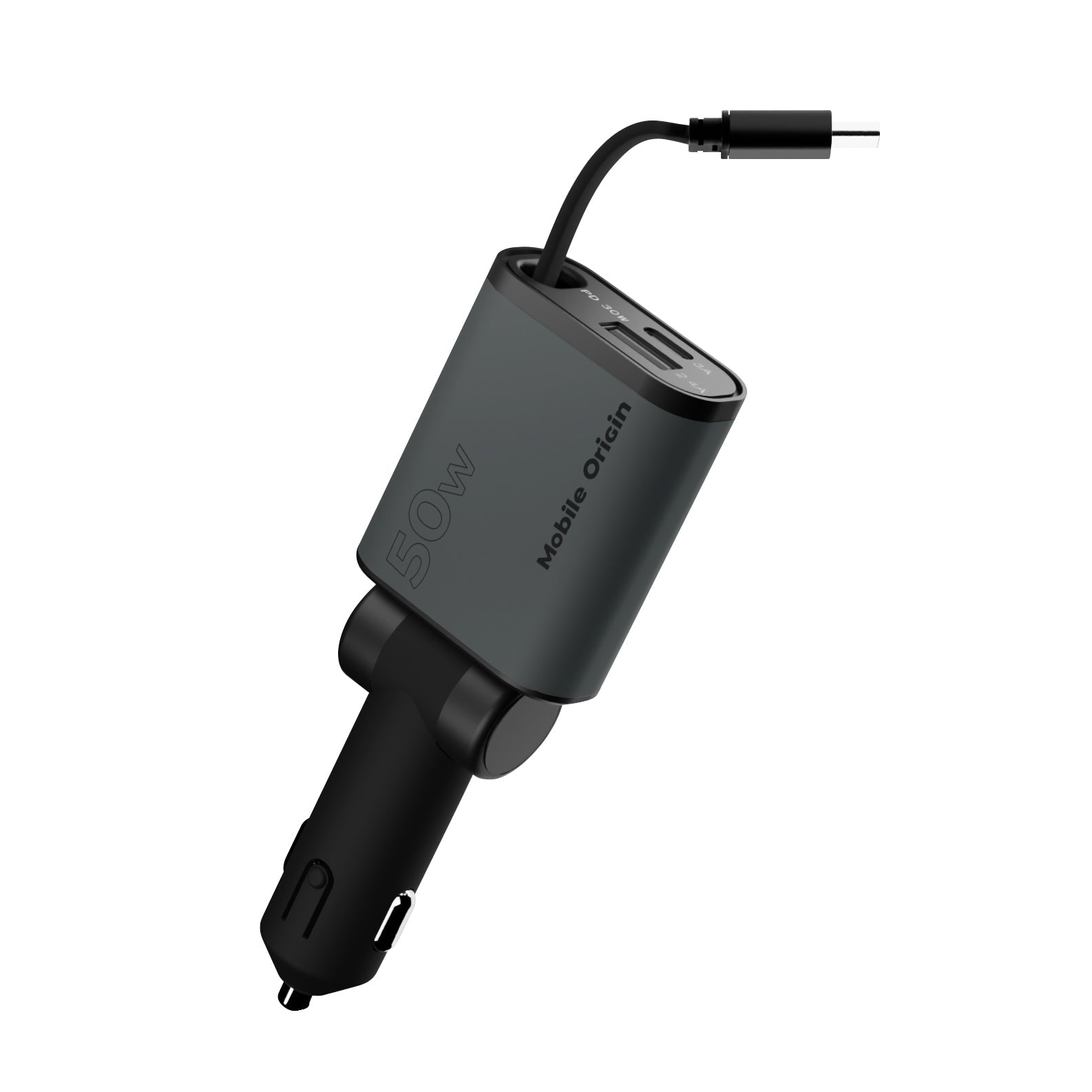 Mobile Origin Φορτιστής Αυτοκινήτου 50W με Θύρες Type - C και USB και Ενσωματωμένο Καλώδιο Type - C - CA27 - Space Grey