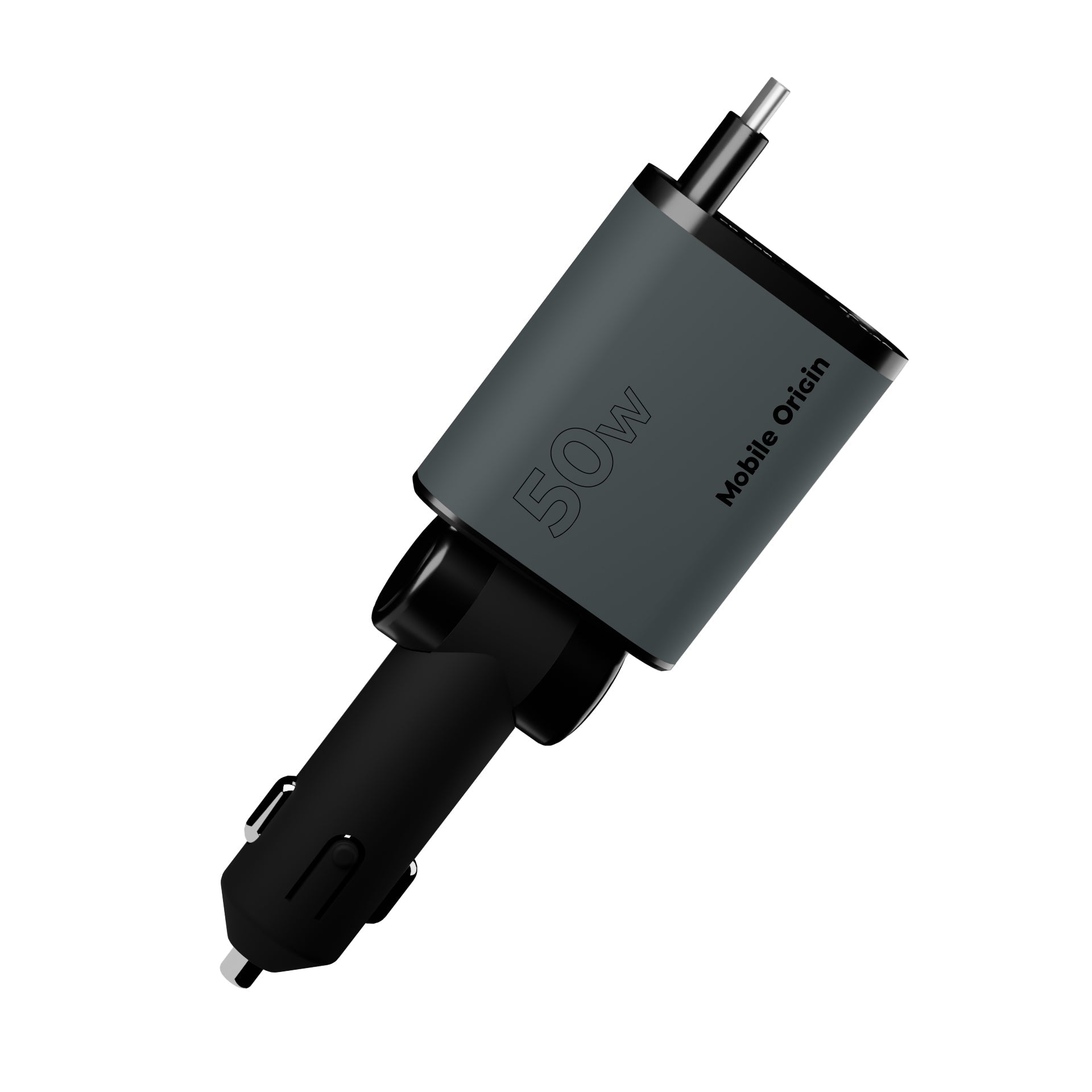 Mobile Origin Φορτιστής Αυτοκινήτου 50W με Θύρες Type - C και USB και Ενσωματωμένο Καλώδιο Type - C - CA27 - Space Grey