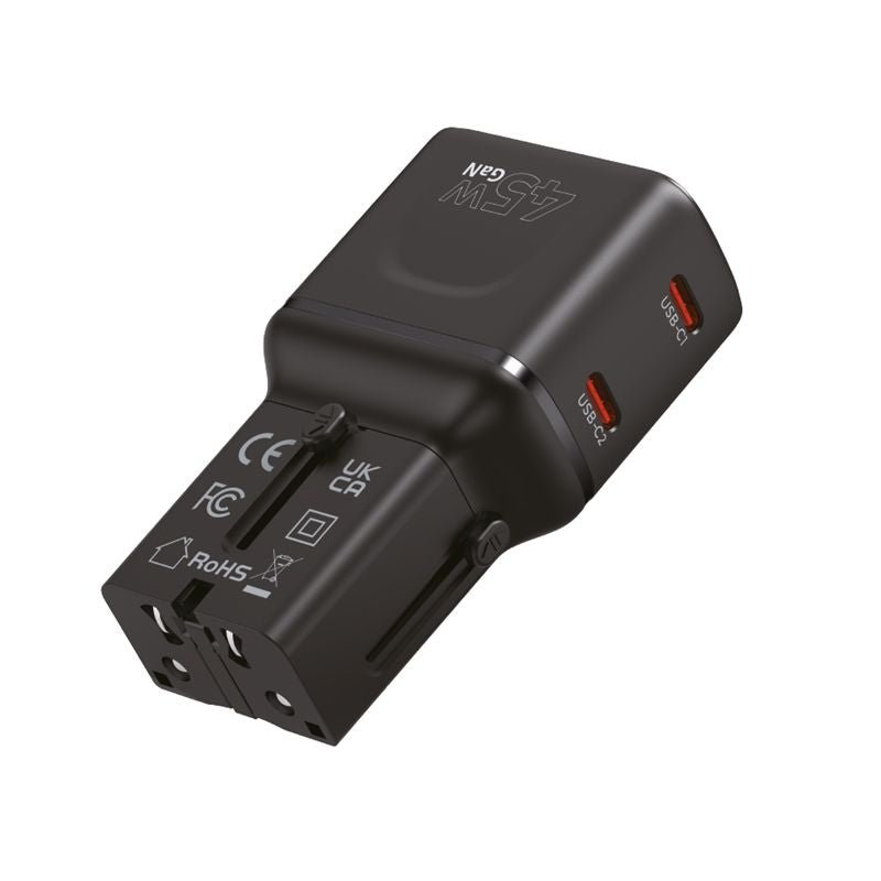 Mobile Origin Φορτιστής Ταξιδίου 2 Θυρών USB - C με Αντάπτορες Πρίζας EU/US/UK/AU - GaN 45W - Travel Adapter PW26 - Black