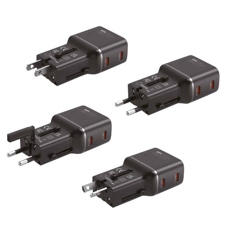 Mobile Origin Φορτιστής Ταξιδίου 2 Θυρών USB - C με Αντάπτορες Πρίζας EU/US/UK/AU - GaN 45W - Travel Adapter PW26 - Black
