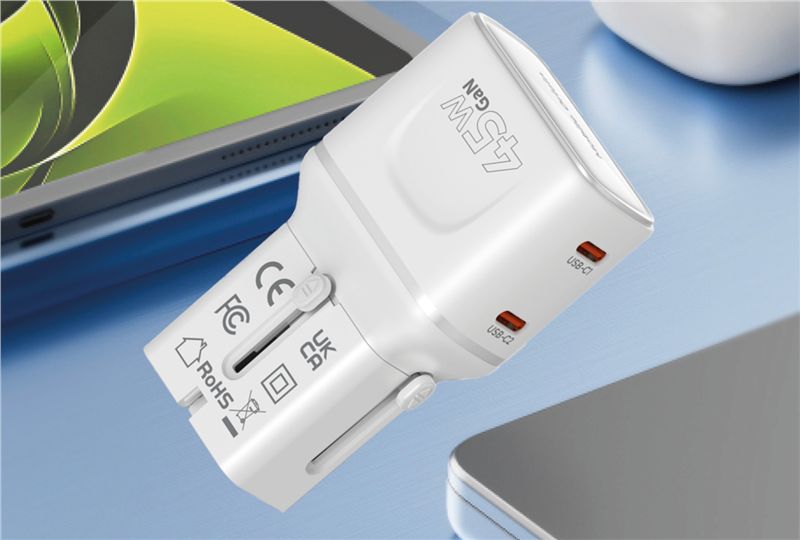 Mobile Origin Φορτιστής Ταξιδίου 2 Θυρών USB - C με Αντάπτορες Πρίζας EU/US/UK/AU - GaN 45W - Travel Adapter PW26 - White