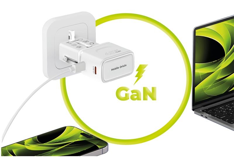 Mobile Origin Φορτιστής Ταξιδίου 2 Θυρών USB - C με Αντάπτορες Πρίζας EU/US/UK/AU - GaN 45W - Travel Adapter PW26 - White