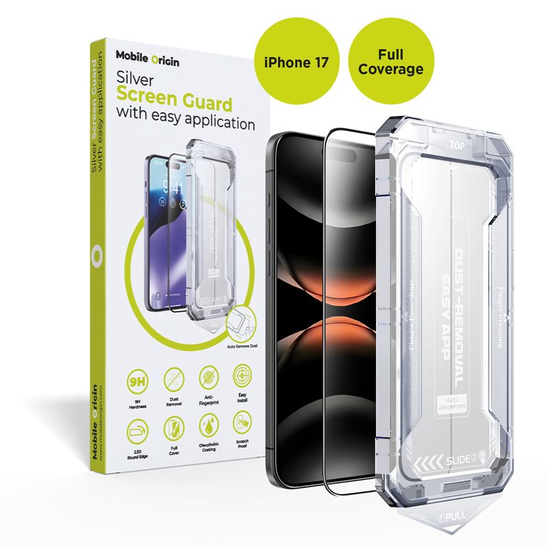 Mobile Origin iPhone 17 - 9H Full Screen Αντιχαρακτικό Γυαλί Οθόνης με Πλαίσιο Τοποθέτησης - Screen Guard - Black