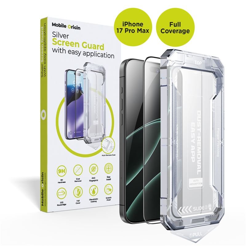 Mobile Origin iPhone 17 Pro Max - 9H Full Screen Αντιχαρακτικό Γυαλί Οθόνης με Πλαίσιο Τοποθέτησης - Screen Guard - Black