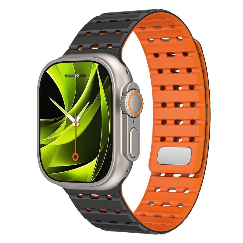 Mobile Origin Λουράκι Apple Watch 8/9/10/11 - SE (1/2/3) - Ultra (1/2/3) - 44/45/49mm Σιλικόνης - Magnetic Strap - Black / Orange