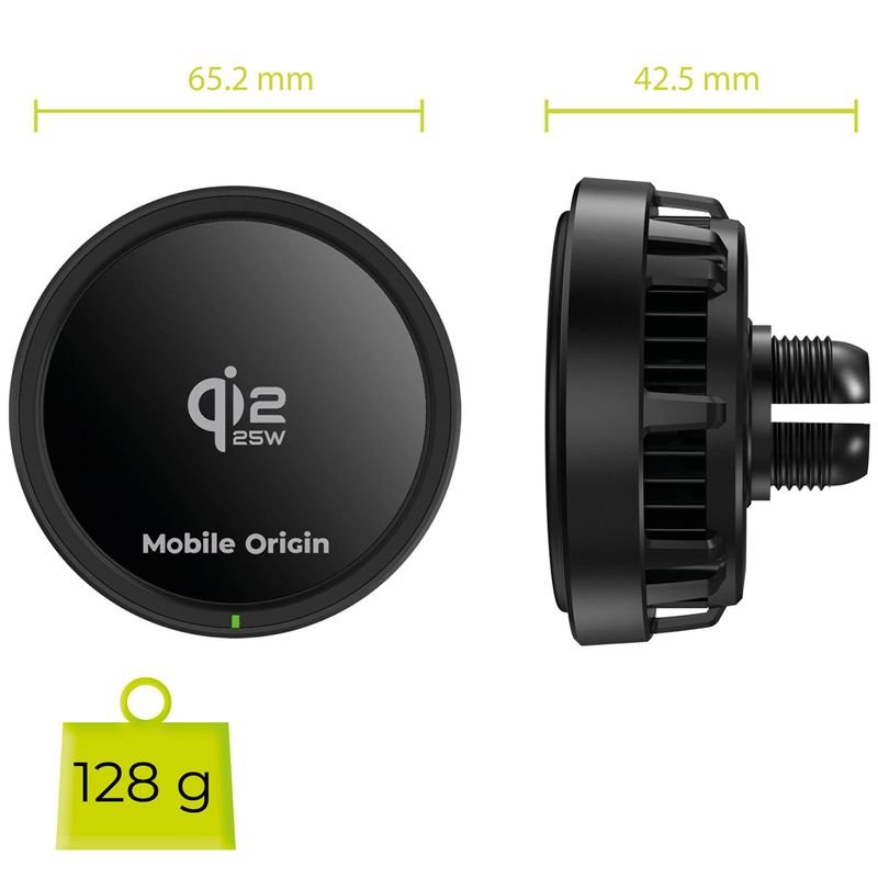 Mobile Origin Μαγνητική Βάση Αυτοκινήτου Αεραγωγού με Ασύρματη Φόρτιση MagSafe Qi2 25W - CA24 - Black