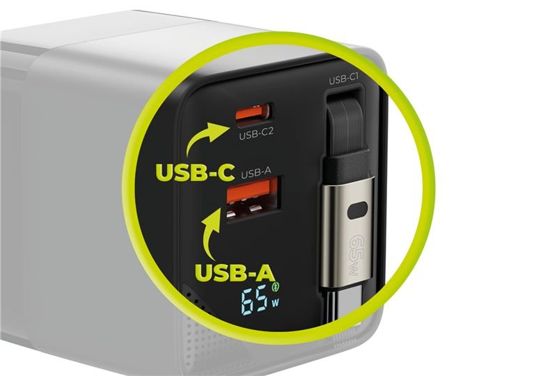 Mobile Origin Οικιακός Φορτιστής Γρήγορης Φόρτισης 65W GaN με 1 Θύρα Type - C, 1 Θύρα USB και Καλώδιο Type - C - PW2 - Black