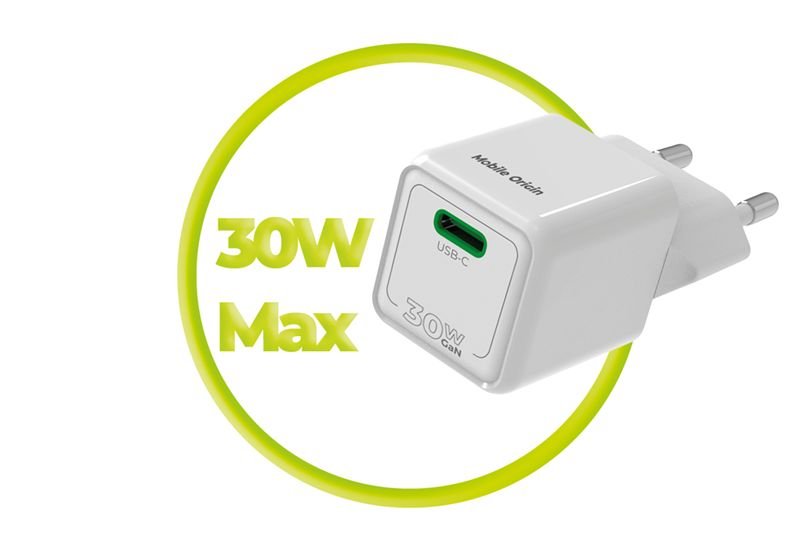 Mobile Origin Οικιακός Φορτιστής Γρήγορης Φόρτισης GaN 30W με 1 Θύρα Type - C - PW23 - White
