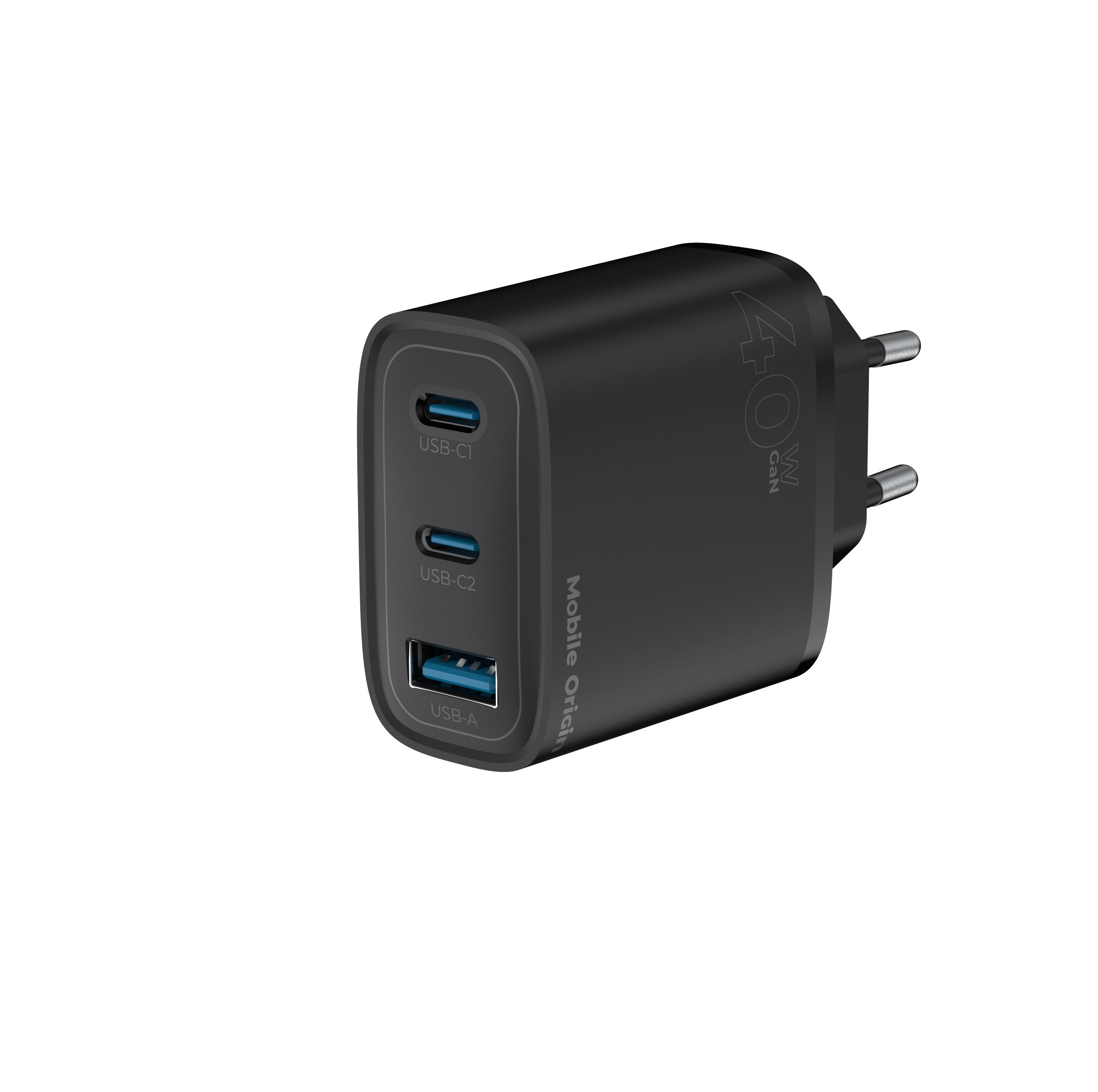 Mobile Origin Οικιακός Φορτιστής Γρήγορης Φόρτισης GaN 40W με 2 Θύρες Type - C και 1 Θύρα USB - MO13 - Black