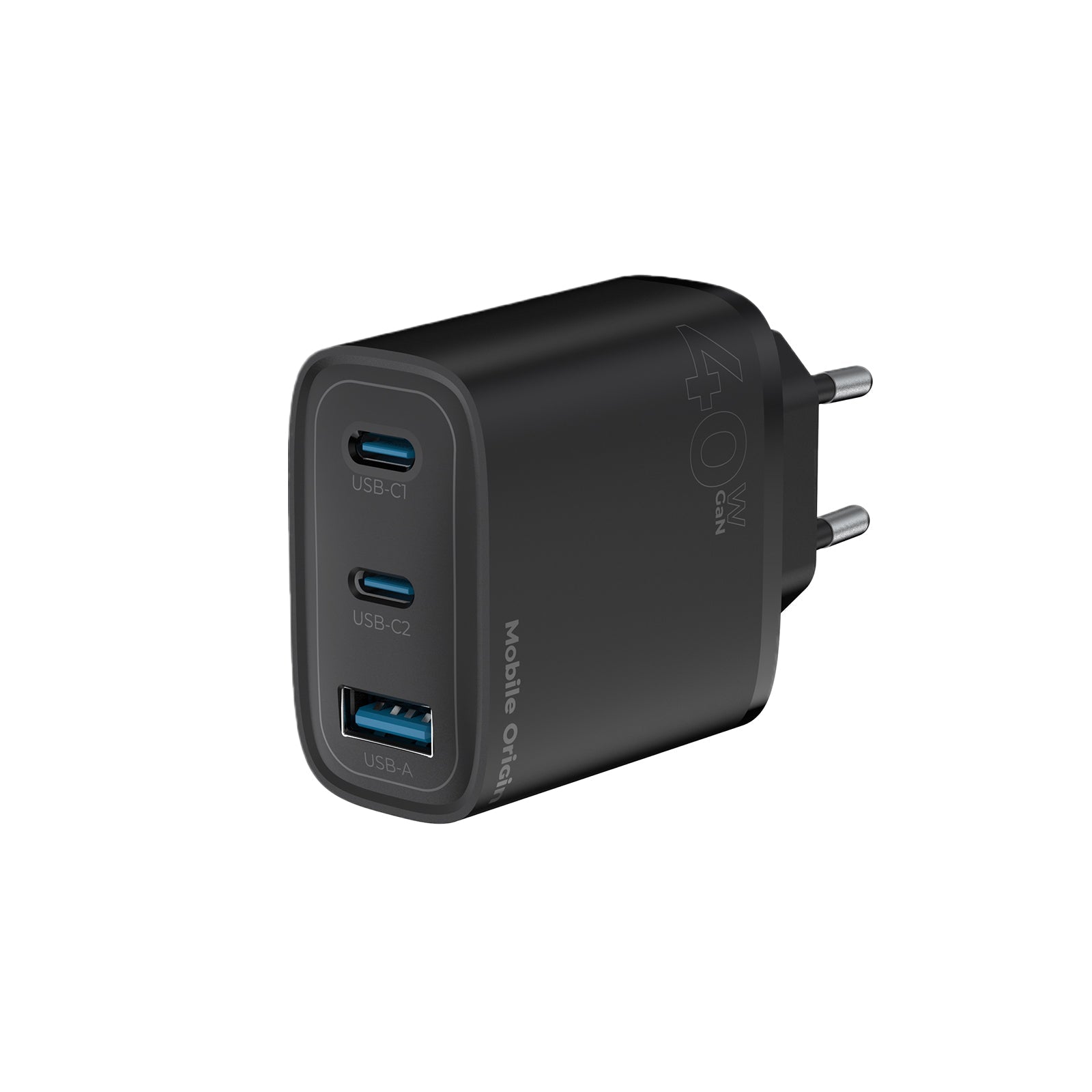 Mobile Origin Οικιακός Φορτιστής Γρήγορης Φόρτισης GaN 40W με 2 Θύρες Type - C και 1 Θύρα USB - MO13 - Black