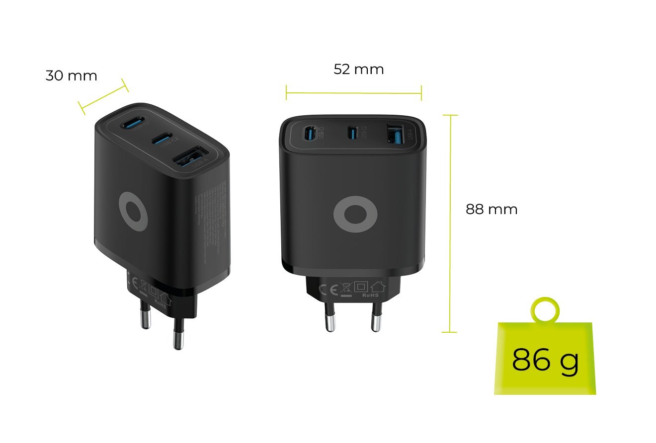 Mobile Origin Οικιακός Φορτιστής Γρήγορης Φόρτισης GaN 40W με 2 Θύρες Type - C και 1 Θύρα USB - MO13 - Black