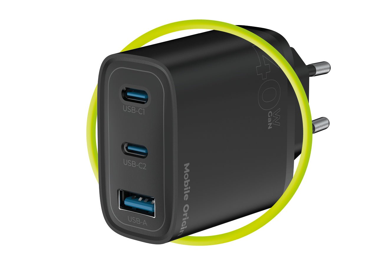 Mobile Origin Οικιακός Φορτιστής Γρήγορης Φόρτισης GaN 40W με 2 Θύρες Type - C και 1 Θύρα USB - MO13 - Black