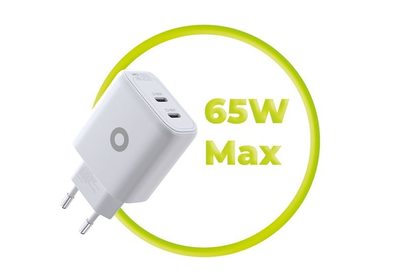 Mobile Origin - Οικιακός Φορτιστής Γρήγορης Φόρτισης GaN 65W με 2 Θύρες Type - C - MO19 - White