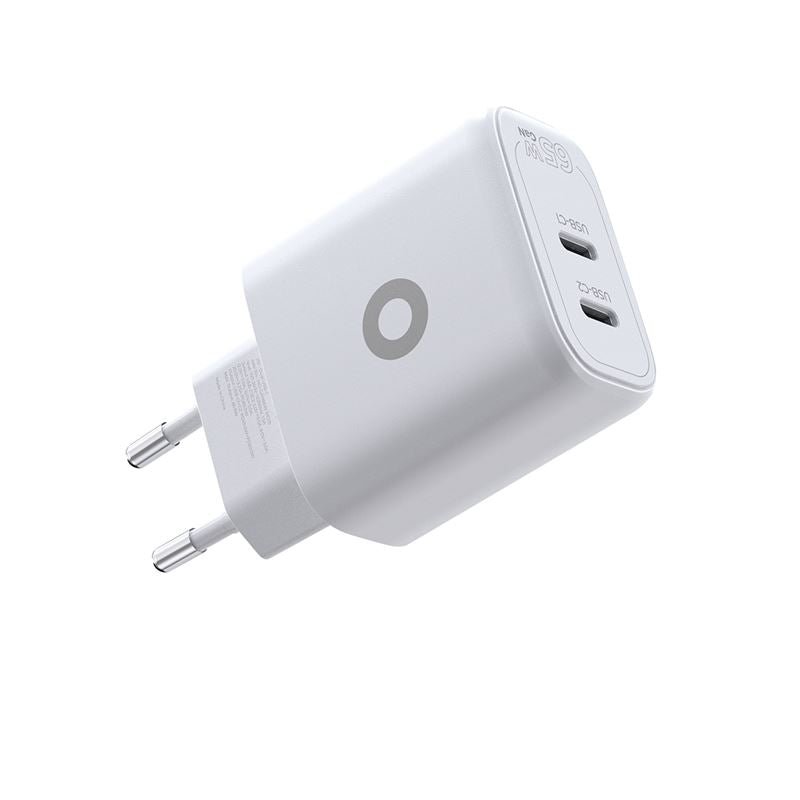 Mobile Origin - Οικιακός Φορτιστής Γρήγορης Φόρτισης GaN 65W με 2 Θύρες Type - C - MO19 - White