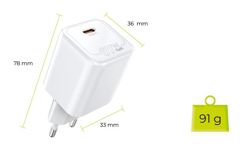Mobile Origin Οικιακός Φορτιστής Γρήγορης Φόρτισης GaN 67W με 1 Θύρα Type - C - PW6 - White