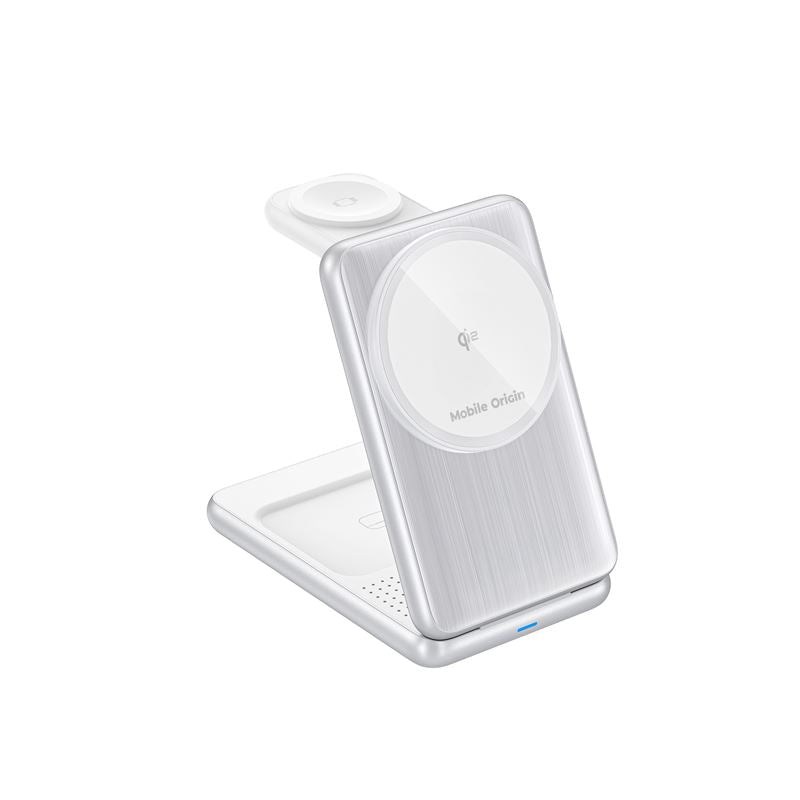 Mobile Origin PW8 - 3in1 Αναδιπλούμενος Ασύρματος MagSafe Qi2 Φορτιστής 15W - Silver