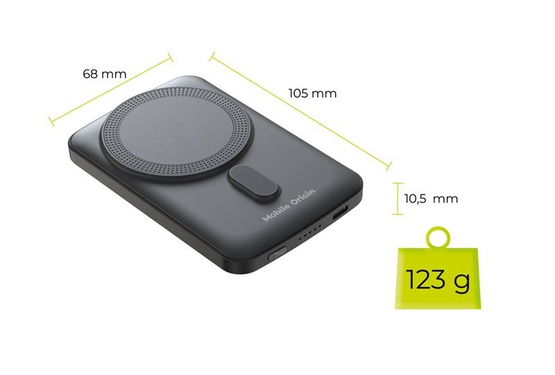 Mobile Origin - Μαγνητικό Ασύρματο MagSafe Power Bank Κινητού 5.000mAh - PB10 - Black
