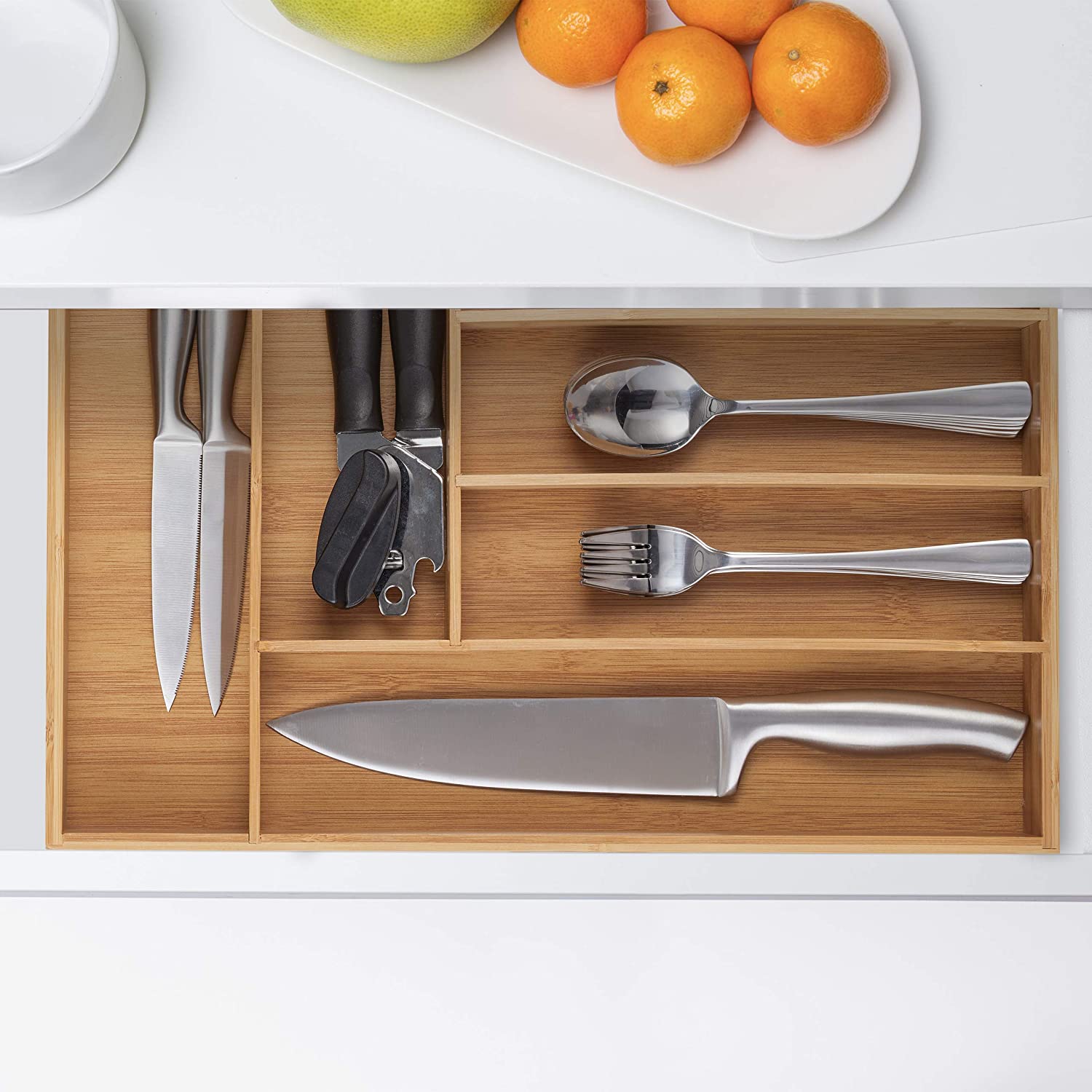 Relaxdays Ξύλινη Θήκη Συρταριού για Μαχαιροπίρουνα με 6 Διαμερίσματα - Natural - 4052025321789