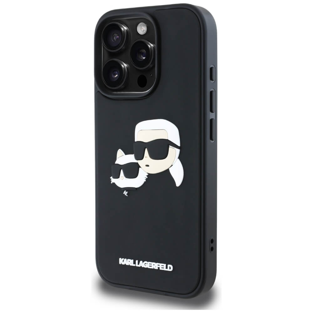 Karl Lagerfeld iPhone 16 Pro - HC 3D Rubber Double Heads - Σκληρή Θήκη με Πλαίσιο Σιλικόνης - Black - KLHCP16LRBCKCHLK