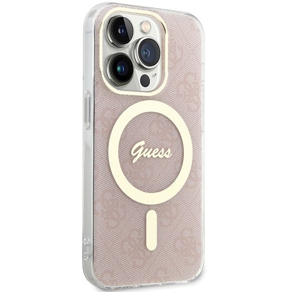 Guess iPhone 15 Pro IML 4G MagSafe Σκληρή Θήκη με Πλαίσιο Σιλικόνης και MagSafe - Pink - GUHMP15LH4STP
