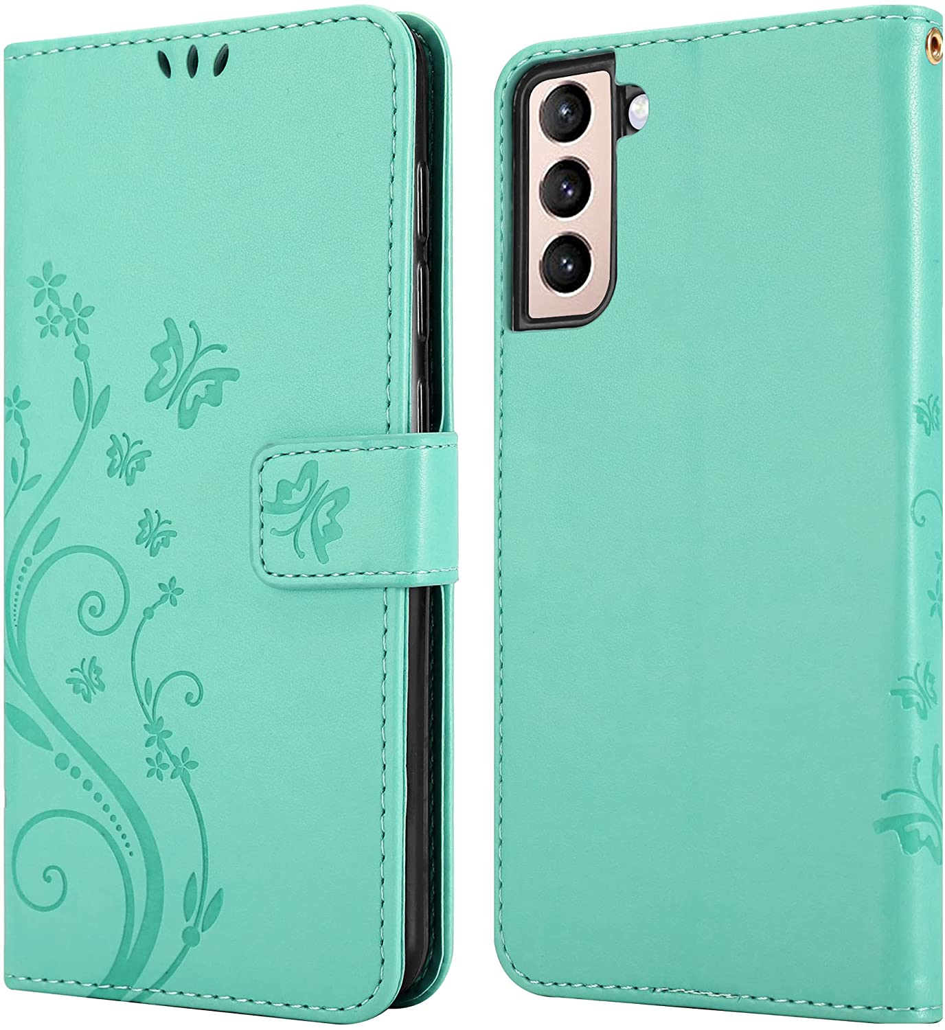 Cadorabo Samsung Galaxy S21 Θήκη Πορτοφόλι Stand από Δερματίνη - Floral - Turquoise