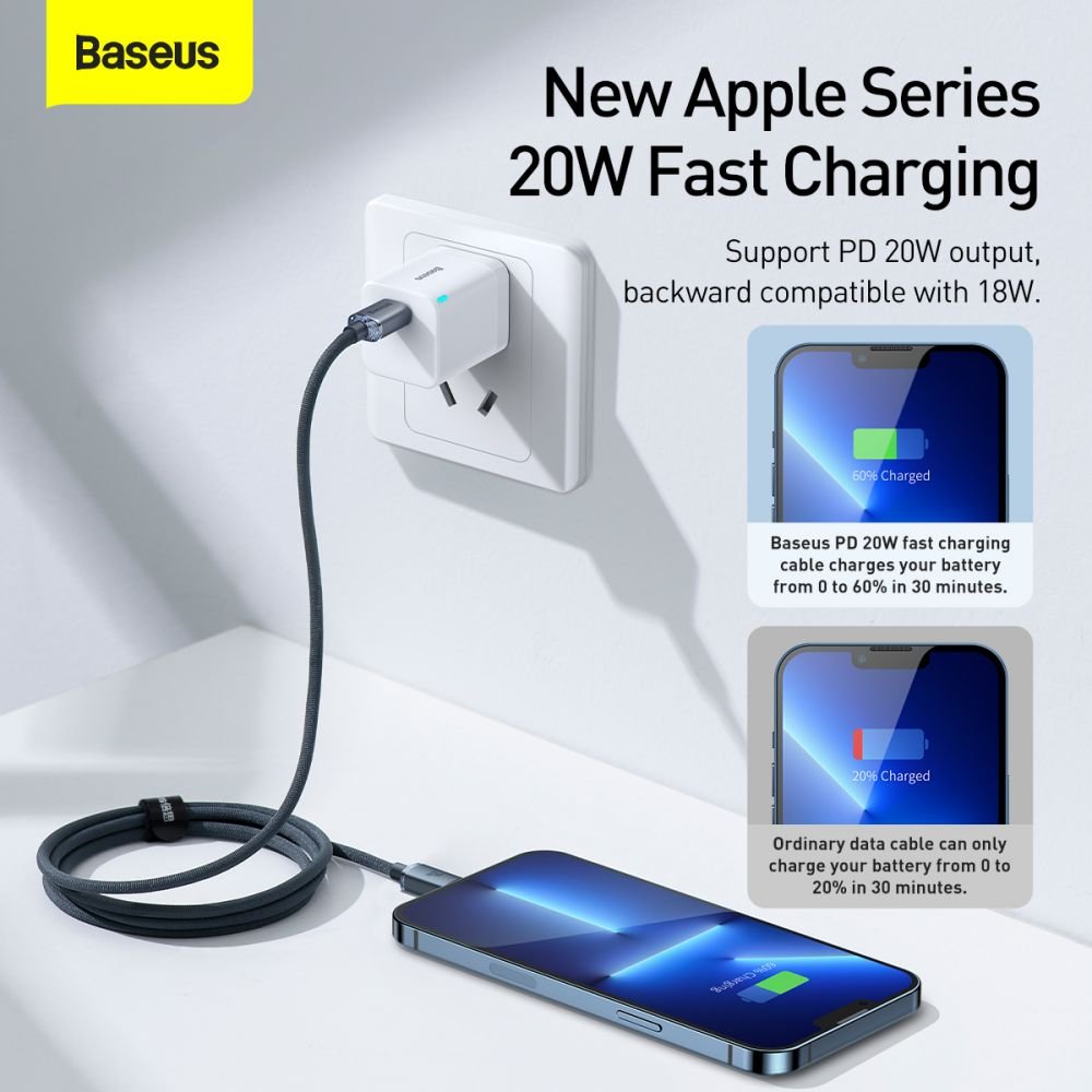 Baseus Crystal Shine Cable Type - C to Lightning PD 20W - Καλώδιο Δεδομένων και Γρήγορης Φόρτισης Type - C to Lightning 1.2M - Black - CAJY000201