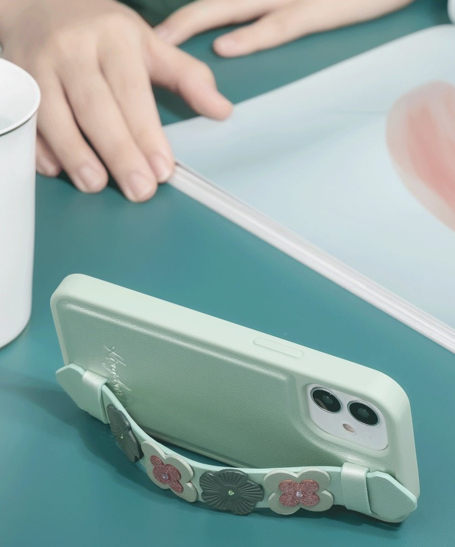 Kingxbar iPhone 12 Pro Max Refreshing Series Θήκη με Επένδυση Συνθετικού Δέρματος και Swarovski Crystals - Green