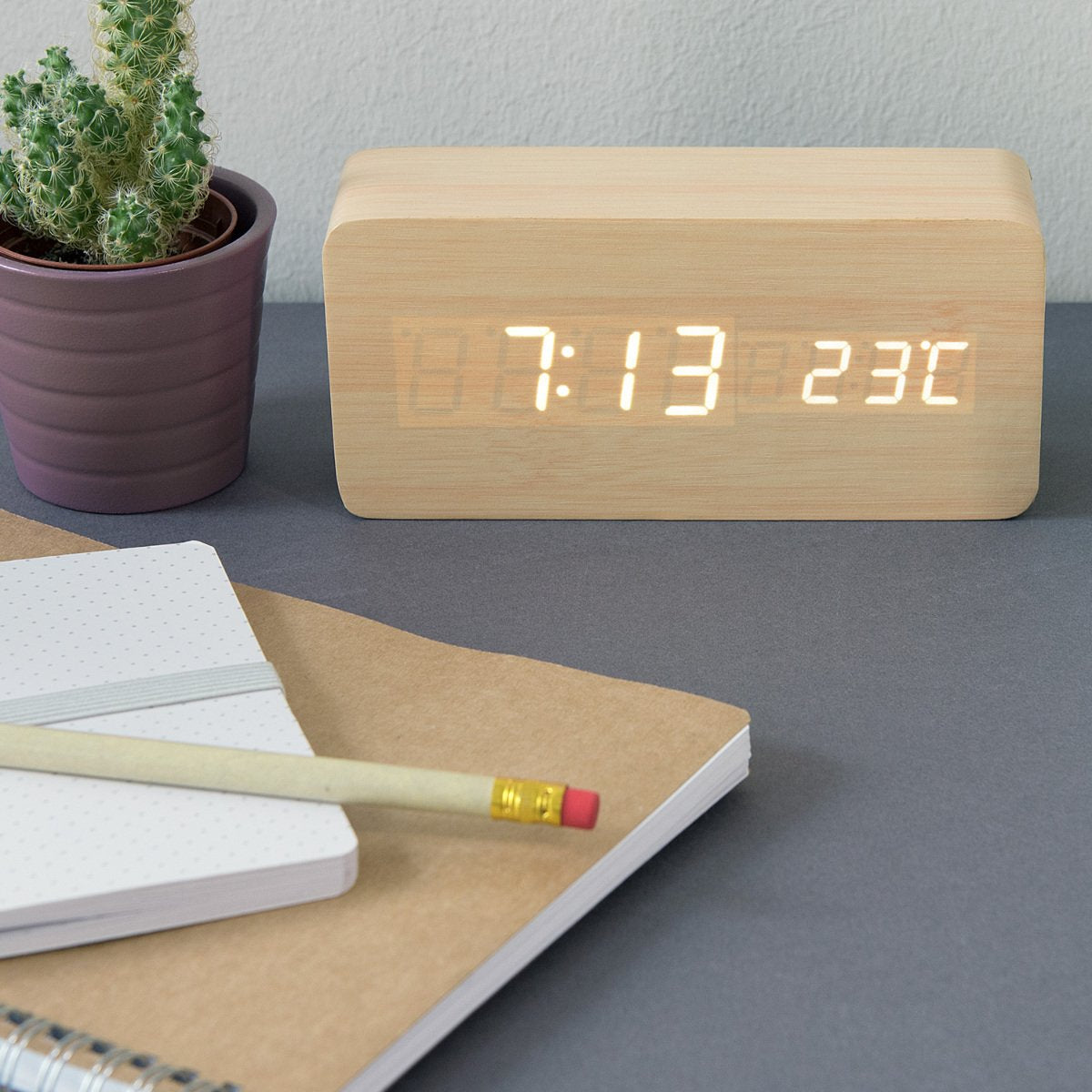 Kwmobile Digital Alarm LED Clock - Ψηφιακό Επιτραπέζιο Ρολόι και Ξυπνητήρι - Wooden Design - White LED - 38876