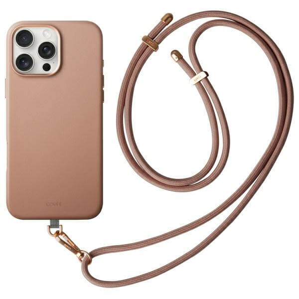 Uniq iPhone 16 Pro Max - Coehl Muse - Σκληρή Θήκη με Επένδυση Συνθετικού Δέρματος και Λουράκι - Dusty Nude