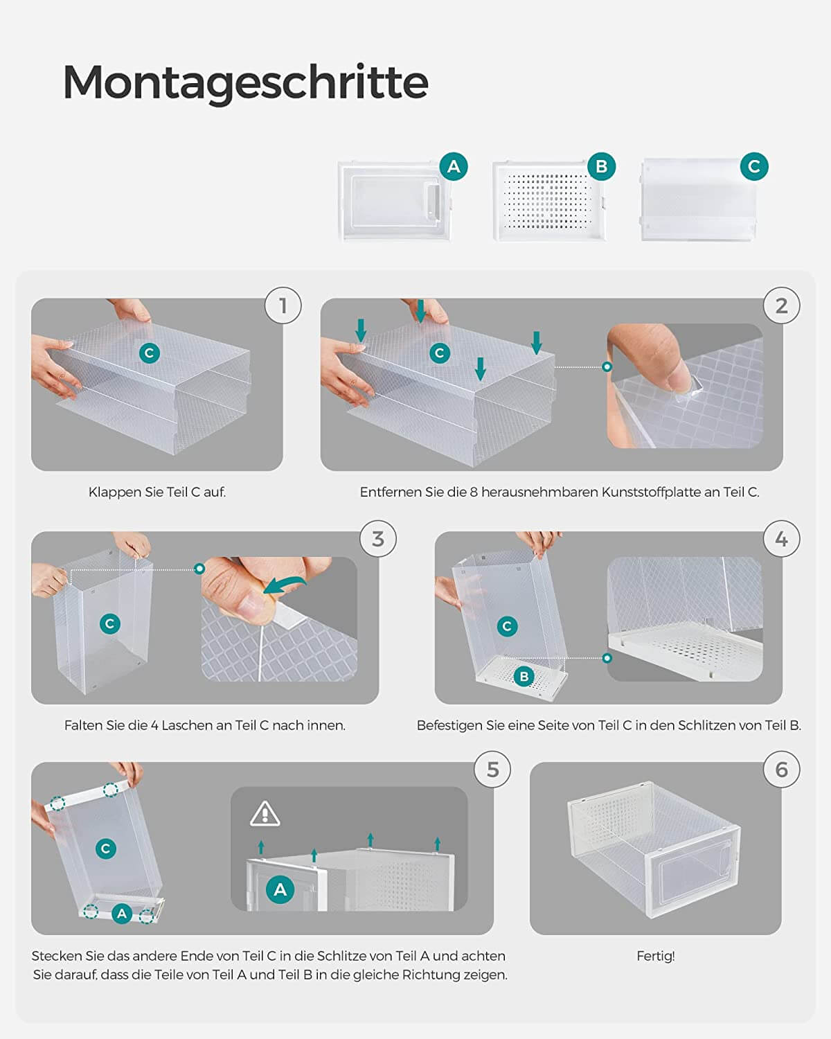 Songmics Σετ με 8 Κουτιά Αποθήκευσης Υποδημάτων - White / Διάφανα - LSP08SWTV1