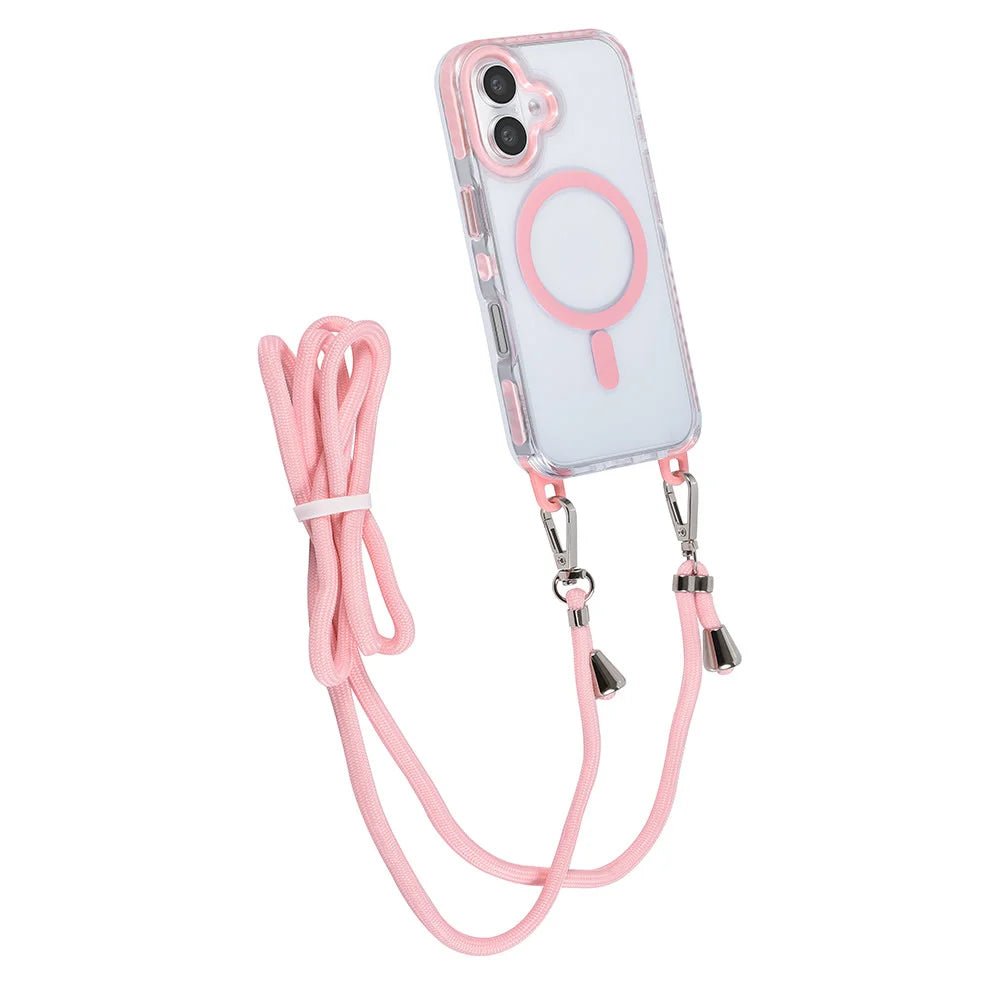 Tuniq iPhone 16 - MagSafe Σκληρή Θήκη με Πλαίσιο Σιλικόνης και Λουράκι - Διάφανη / Pink