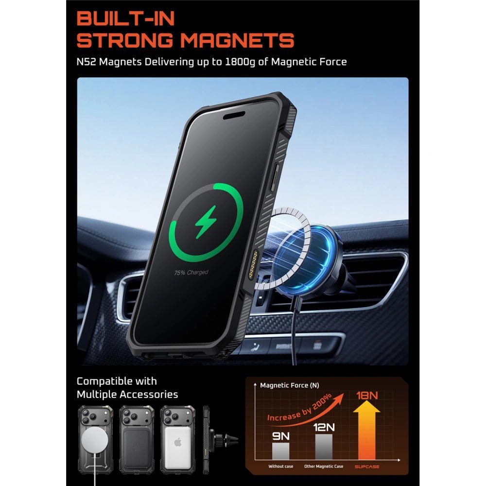 Supcase iPhone 17 Pro - UB Grip Mag - Σκληρή Θήκη με MagSafe και Stand - Black