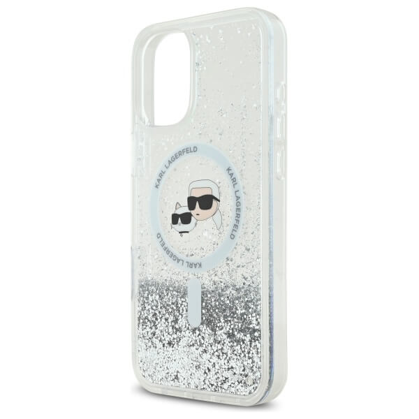 Karl Lagerfeld iPhone 16 Plus - Liquid Glitter Karl and Choupette Head MagSafe - Σκληρή Θήκη με Πλαίσιο Σιλικόνης - Διάφανη - KLHMP16MLGKCSGH
