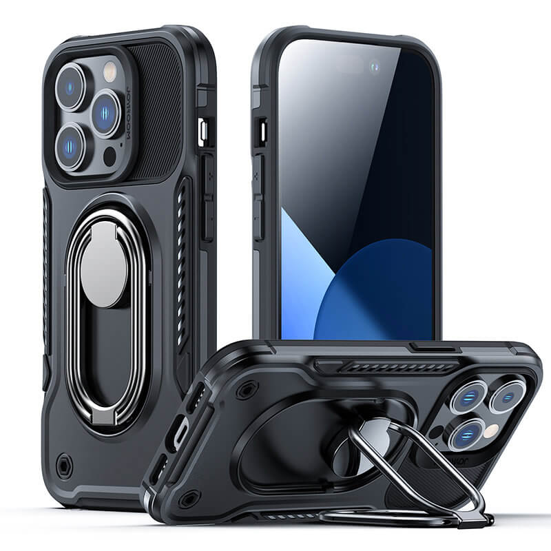 Joyroom iPhone 14 Pro Dual Hinge Σκληρή Θήκη Υψηλής Προστασίας με Δαχτυλίδι Συγκράτησης - Black - JR - 14S2