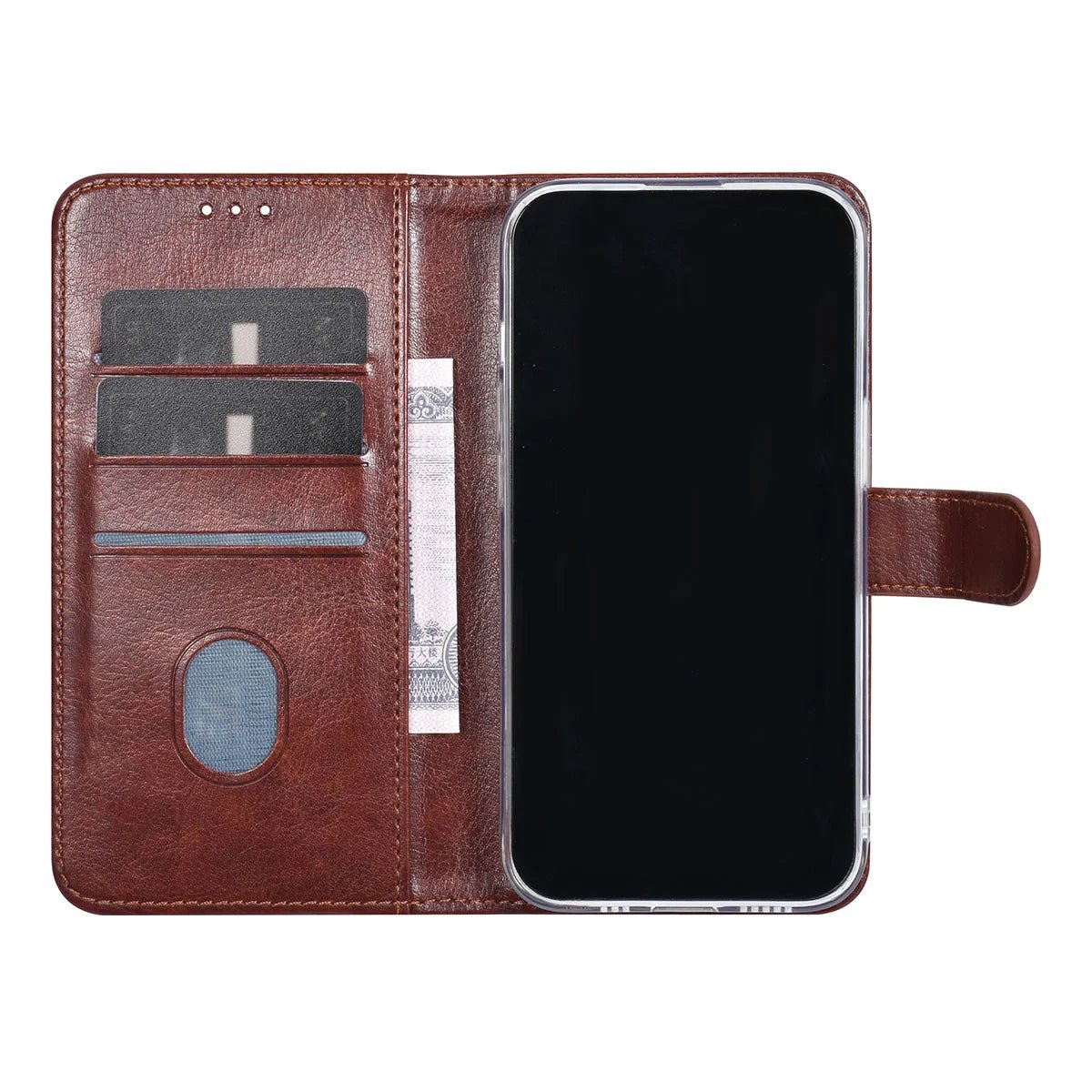 Tuniq iPhone 15 Pro - Θήκη Πορτοφόλι Stand από Δερματίνη - Καφέ