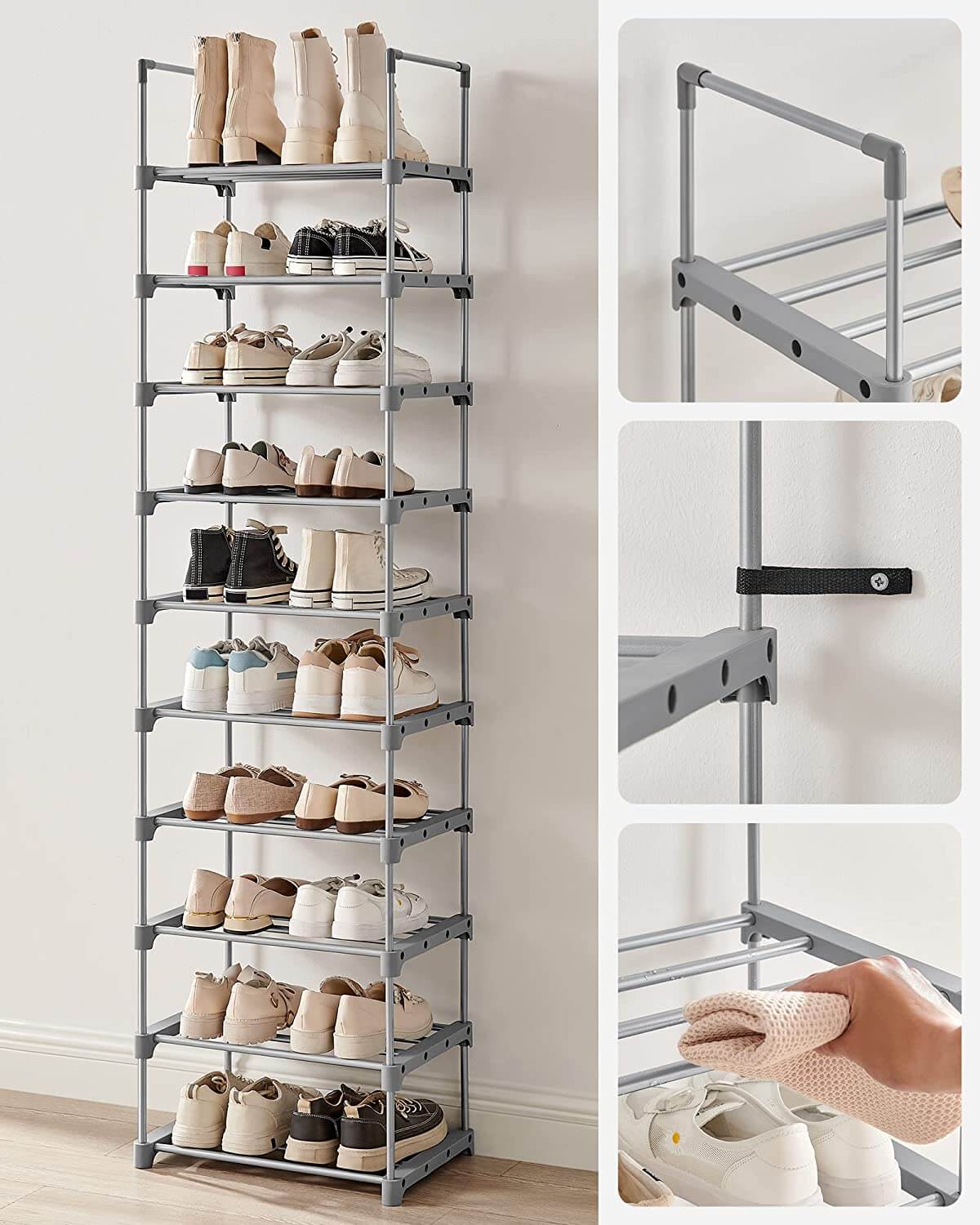 Songmics Μεταλλική Παπουτσοθήκη με 10 Ράφια - Grey - LSA025G02V1