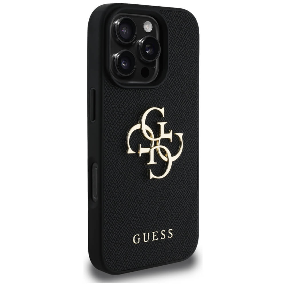 Guess iPhone 16 Pro Max - Grained Big 4G Logo Small Classic Logo - Σκληρή Θήκη με Επένδυση από Οικολογικό Δέρμα - Black - GUHCP16XPGT4MBK