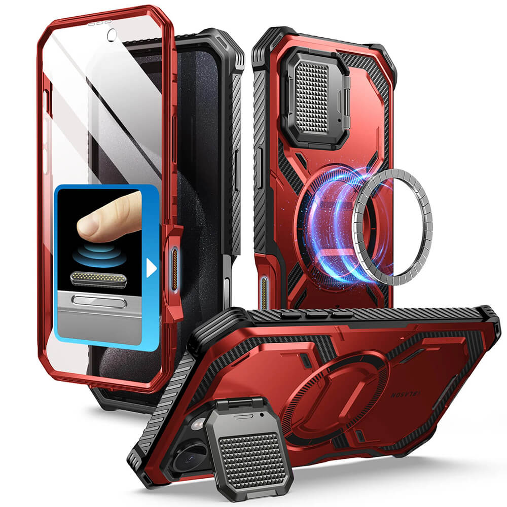Supcase iPhone 16 Pro Armorbox MagSafe Σκληρή Θήκη με Προστασία Οθόνης και Κάλυμμα Κάμερας / Stand - Red