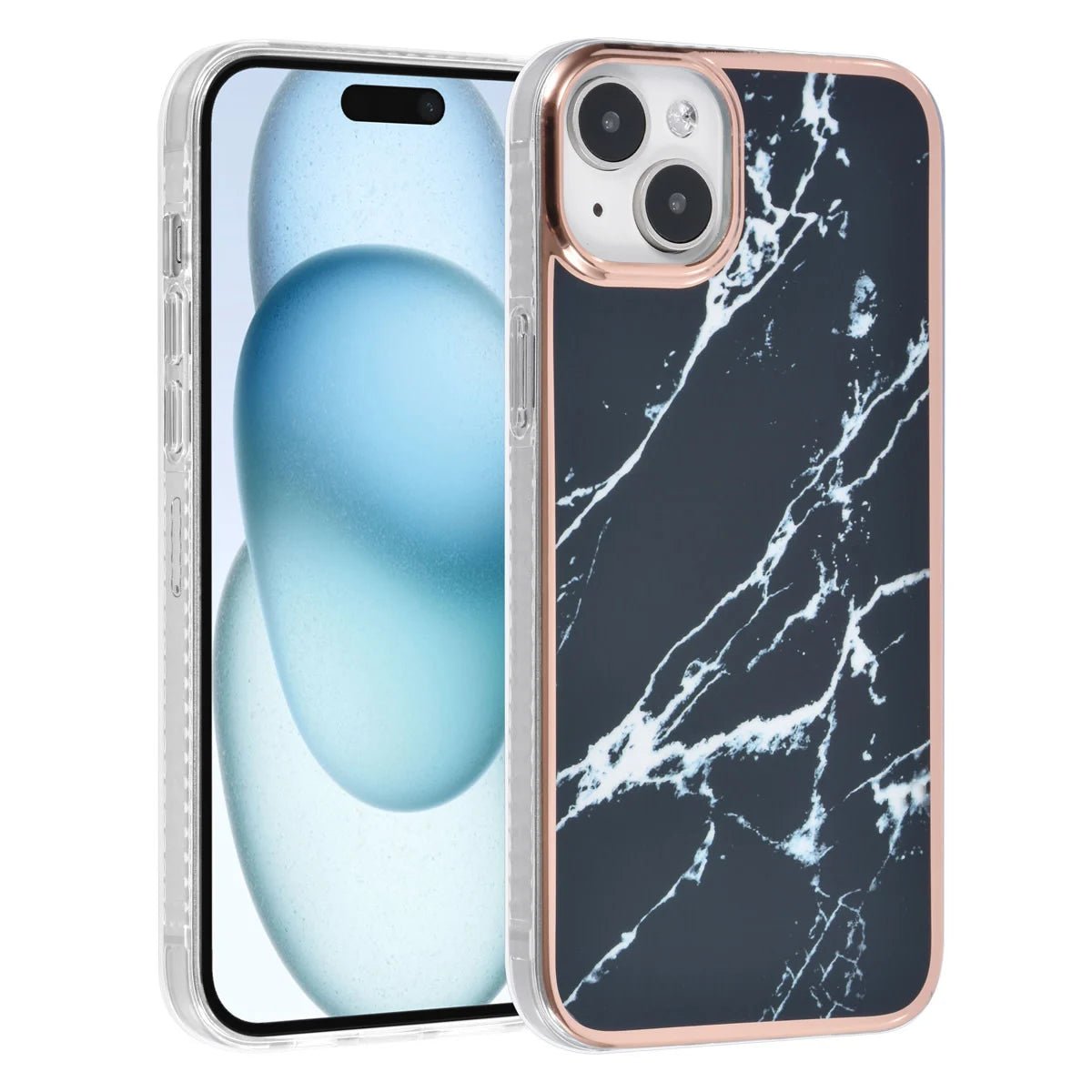Tuniq iPhone 15 Plus / 14 Plus - Σκληρή Θήκη με Πλαίσιο Σιλικόνης - Σχέδιο Μάρμαρο - Μαύρη