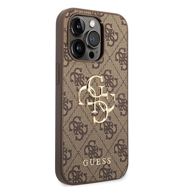 Guess iPhone 15 Pro - 4G Big Metal Logo Θήκη με Επένδυση Συνθετικού Δέρματος - Brown - GUHCP15L4GMGBR
