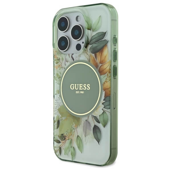 Guess iPhone 16 Pro Max - IML Flower and Tonal Circle MagSafe - Σκληρή Θήκη με Πλαίσιο Σιλικόνης - Green - GUHMP16XHFWBDCEN