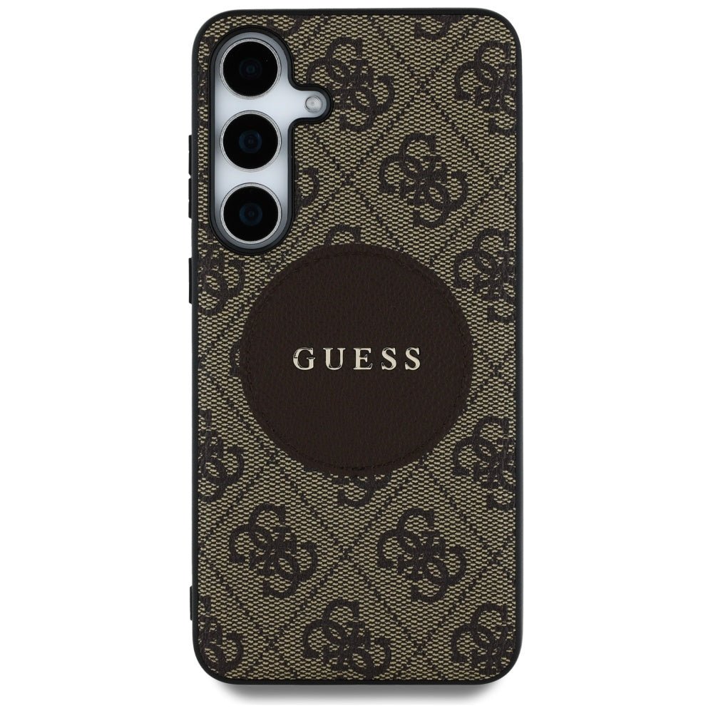 Guess Samsung Galaxy S25 - 4G Round Patch Classic Logo - Θήκη με Επένδυση Συνθετικού Δέρματος και MagSafe - Brown - GUHMS25SP4PGRSGW