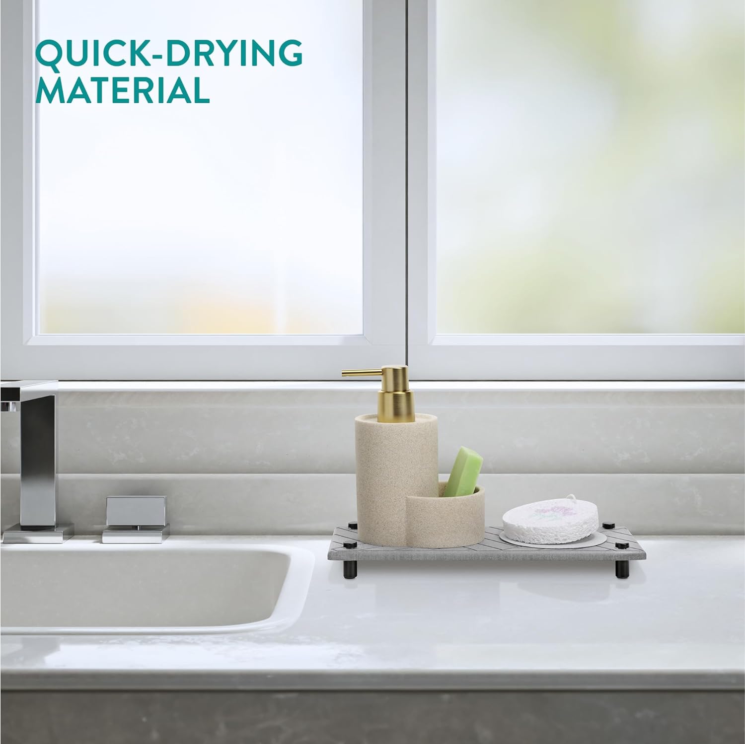 Navaris Δίσκος Οργάνωσης Νιπτήρα από Διατομίτη με Σχεδιασμό Γρήγορου Στεγνώματος - 28 x 11 x 2.5 cm - Grey - 61632.02