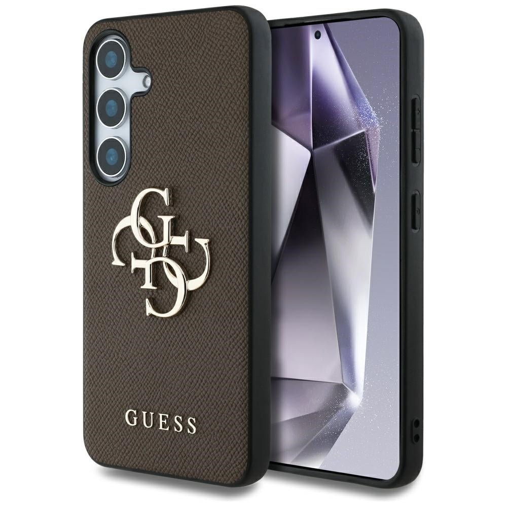 Guess Samsung Galaxy S25 - Grained Big 4G Logo Small Classic Logo - Σκληρή Θήκη με Επένδυση από Οικολογικό Δέρμα - Brown - GUHCS25SPGT4MBW