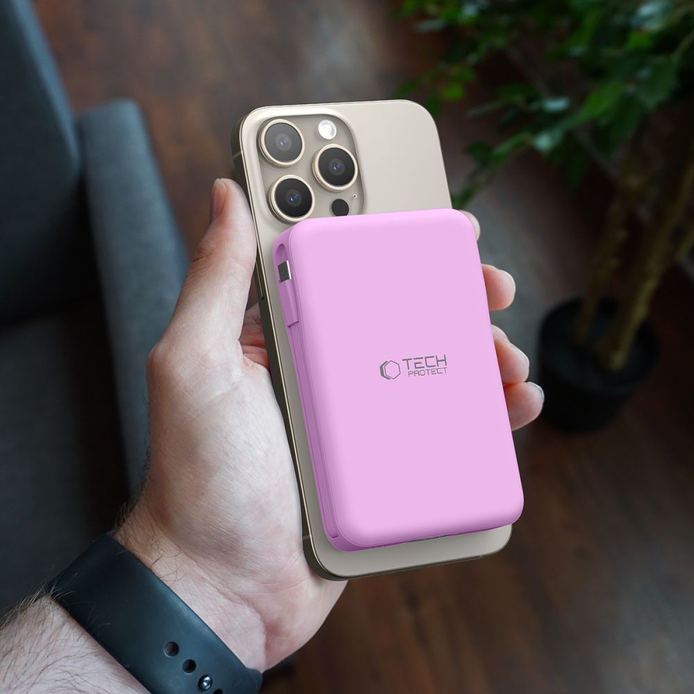 Tech - Protect PB31 Lifemag Ασύρματο MagSafe PowerBank Κινητού 10000 mAh με Ενσωματωμένο Καλώδιο Type - C και Lightning - Lavender